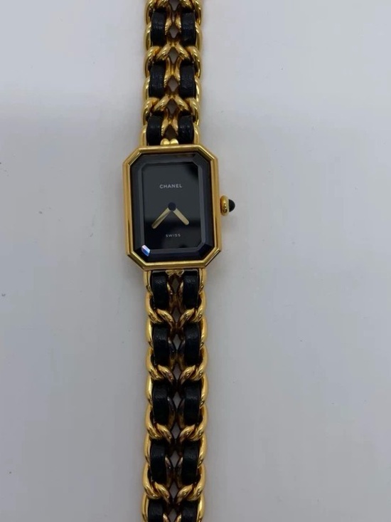 CHANEL Accessories - CHANEL Black and Gold Chain-Link Octagonal Dial Watch